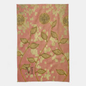 Rustic Floral Shine Pink Monogrammed Theedoek (Verticaal)