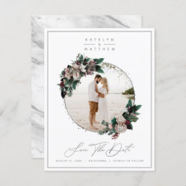 Rustic Floral Silver Framed Photo & Calligraphy Save The Date