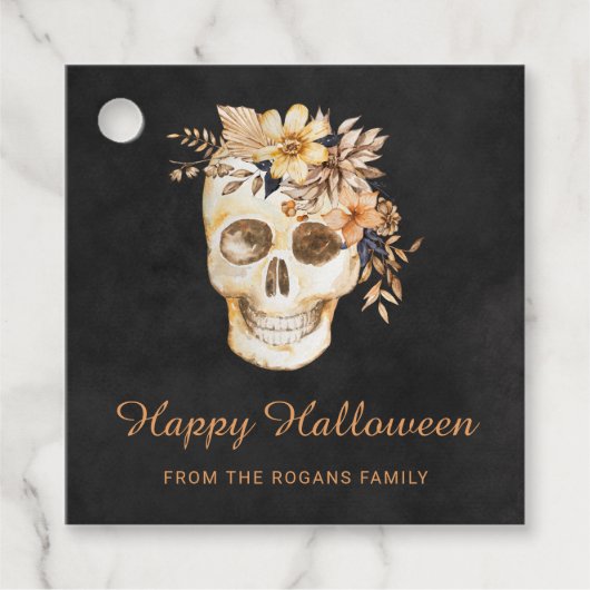 Rustic Floral Skull Halloween Bedankjes Labels (Voorkant)