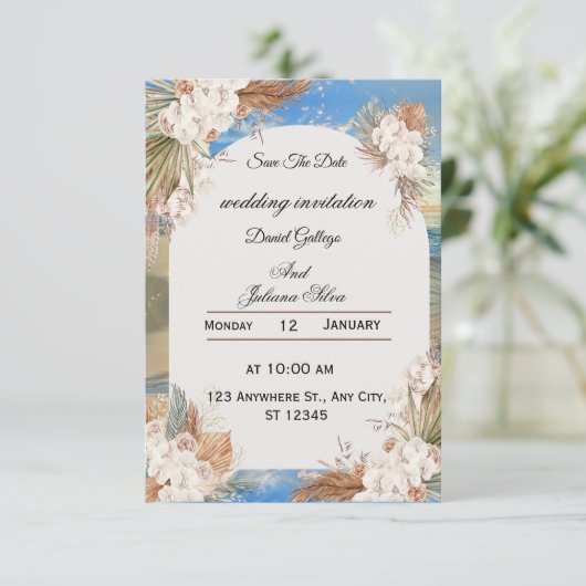 Rustic Floral Sky Wedding Invitation Kaart (Staand voorkant)