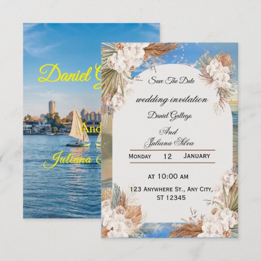 Rustic Floral Sky Wedding Invitation Kaart (Voorkant / Achterkant)