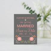 Rustic Floral slaat de datum op Aankondigingskaart (Staand voorkant)