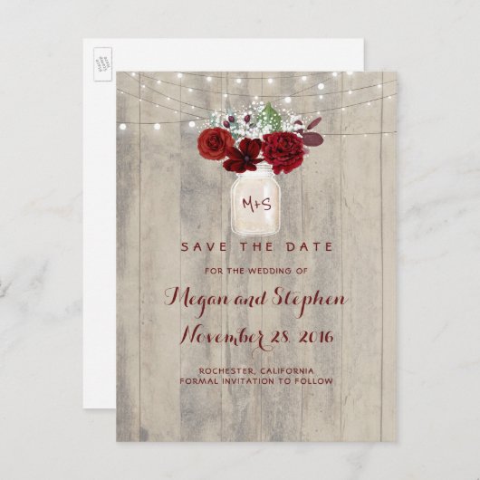 Rustic Floral slaat de datum op Aankondigingskaart (Voorkant / Achterkant)