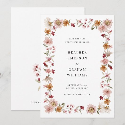 Rustic Floral slaat de datum op Kaart (Voorkant / Achterkant)