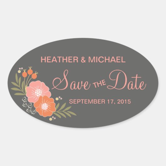 Rustic Floral slaat de datum op Ovale Sticker (Voorkant)