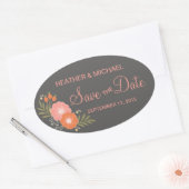 Rustic Floral slaat de datum op Ovale Sticker (Envelop)
