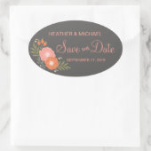Rustic Floral slaat de datum op Ovale Sticker (Tas)