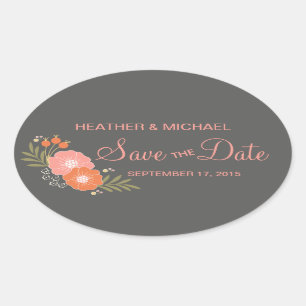 Rustic Floral slaat de datum op Ovale Sticker