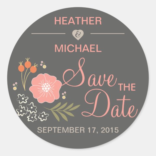 Rustic Floral slaat de datum op Ronde Sticker (Voorkant)