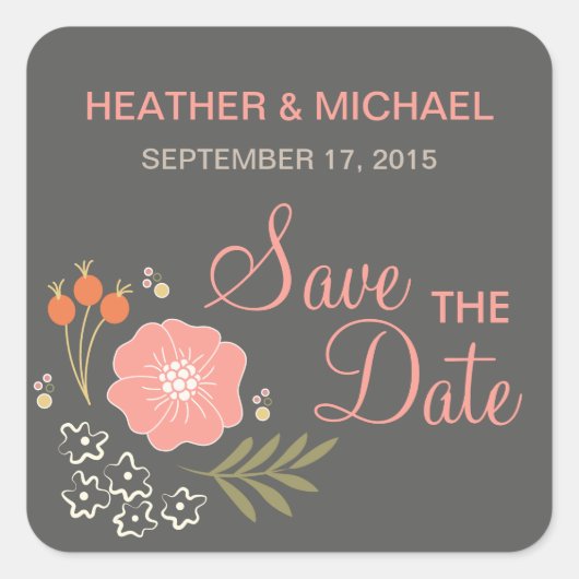 Rustic Floral slaat de datum op Vierkante Sticker (Voorkant)
