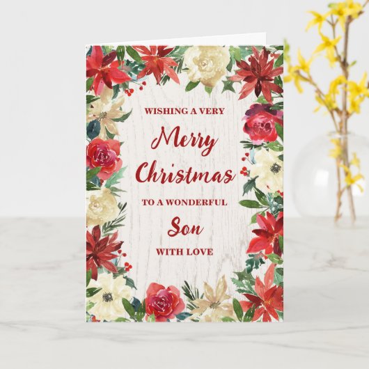 Rustic Floral Son Vrolijk Kerstfeest Kaart (Gele Bloem)