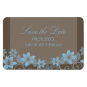 Rustic Floral sparen de Datum Magnet, Blauw Magneet (Horizontaal)