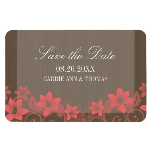 Rustic Floral sparen de Datum Magnet, Rood Magneet (Horizontaal)