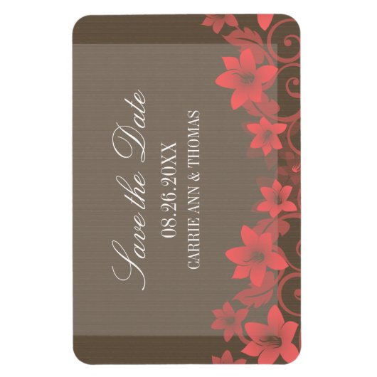 Rustic Floral sparen de Datum Magnet, Rood Magneet (Verticaal)
