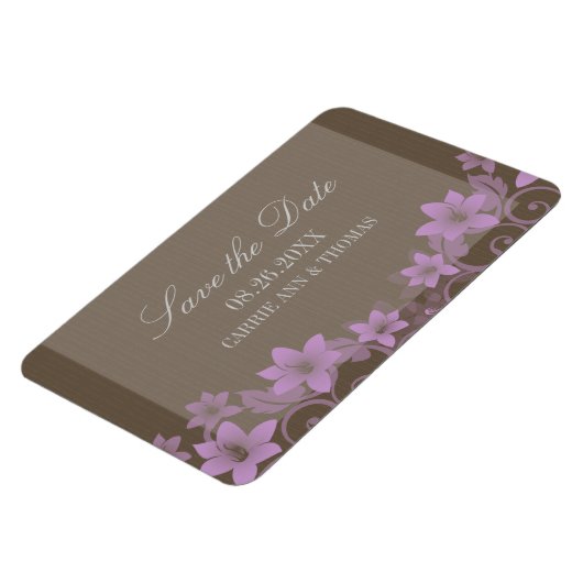 Rustic Floral sparen de Lila Datum Magnet Magneet (Linkerzijde)