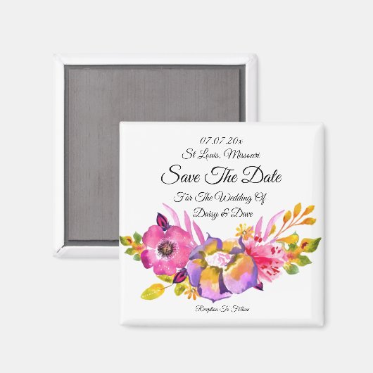 Rustic Floral sparen de Magnet van de Datum uitnod (Voorkant / Achterkant)