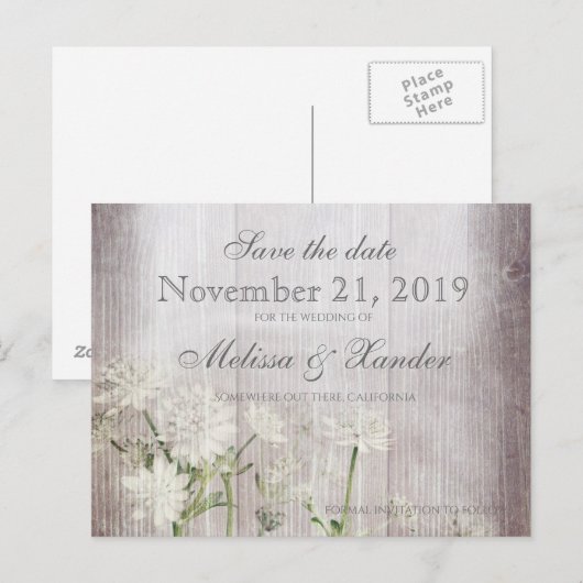 Rustic Floral sparen het Briefkaart van de Datum (Voorkant / Achterkant)