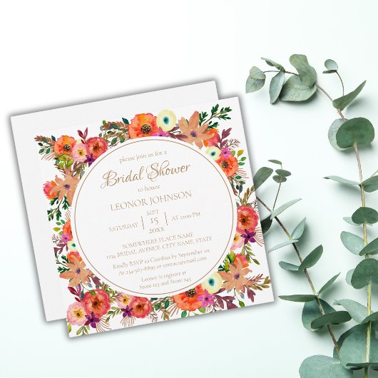 Rustic Floral Square Bridal Shower Kaart