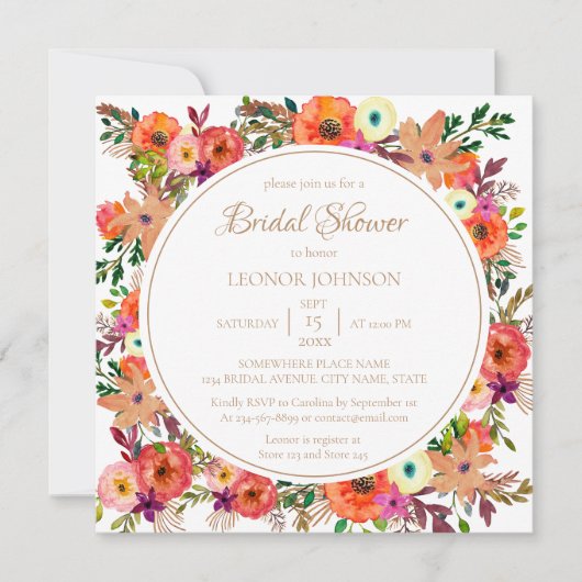Rustic Floral Square Bridal Shower Kaart (Voorkant)