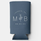 Rustic Floral Stem Wedding Monogram | Blauwmeer Seltzer Blikjeskoeler (Voorkant)