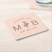Rustic Floral Stem Wedding Monogram | Blush Kartonnen Onderzetters (Schuin)
