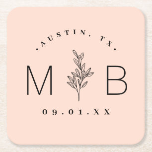 Rustic Floral Stem Wedding Monogram   Blush Kartonnen Onderzetters