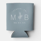Rustic Floral Stem Wedding Monogram | Dusty Blue Blikjeskoeler (Voorkant)