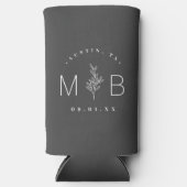 Rustic Floral Stem Wedding Monogram | Koolstof Seltzer Blikjeskoeler (Voorkant)