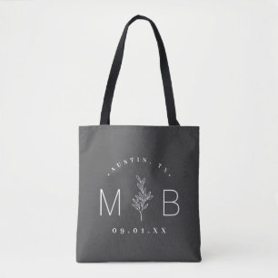 Rustic Floral Stem Wedding Monogram Koolstof Tote Bag