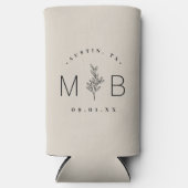 Rustic Floral Stem Wedding Monogram | Licht beige Seltzer Blikjeskoeler (Voorkant)