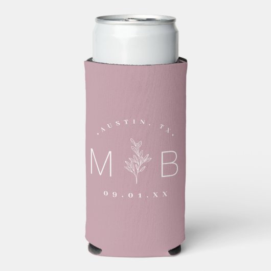 Rustic Floral Stem Wedding Monogram | Mauve Seltzer Blikjeskoeler (Seltzer Voorkant)