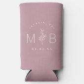 Rustic Floral Stem Wedding Monogram | Mauve Seltzer Blikjeskoeler (Voorkant)