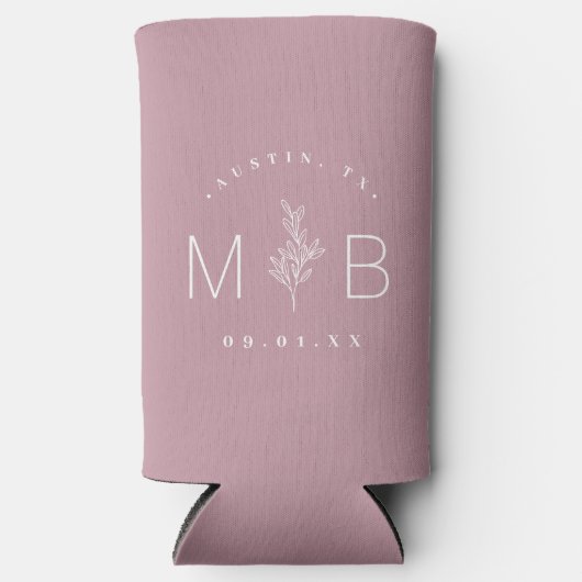 Rustic Floral Stem Wedding Monogram | Mauve Seltzer Blikjeskoeler (Voorkant)