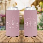 Rustic Floral Stem Wedding Monogram | Mauve Seltzer Blikjeskoeler<br><div class="desc">Dankzij op maat gekleurde, gedrukte koelboxxen is een leuk en functioneel huwelijk voor uw gasten een goed idee! Pas de sjabloon aan met de bruid- en bruidenamen of monogram-initialen. Voeg uw trouwdatum, de plaats, de staat of de plaatsnaam of een andere douanetekst toe. Dit moderne rustige logo-achtige ontwerp heeft een...</div>