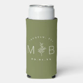 Rustic Floral Stem Wedding Monogram | Olijfgroen Seltzer Blikjeskoeler (Seltzer Voorkant)