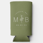 Rustic Floral Stem Wedding Monogram | Olijfgroen Seltzer Blikjeskoeler (Voorkant)