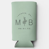 Rustic Floral Stem Wedding Monogram | Sage Seltzer Blikjeskoeler (Voorkant)