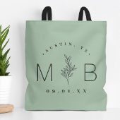 Rustic Floral Stem Wedding Monogram | Sage Tote Bag