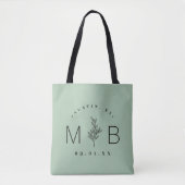 Rustic Floral Stem Wedding Monogram | Sage Tote Bag (Voorkant)