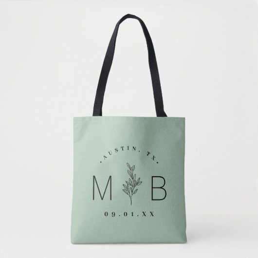 Rustic Floral Stem Wedding Monogram | Sage Tote Bag (Voorkant)