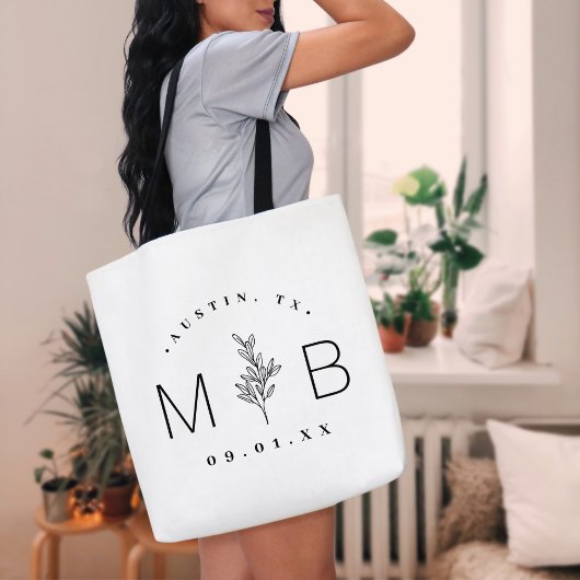 Rustic Floral Stem Wedding Monogram | wit Tote Bag