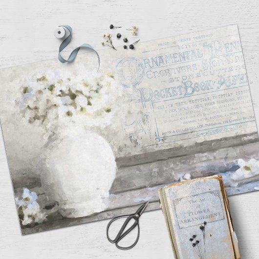 Rustic Floral still Life and Ephemera Decoupage Tissuepapier