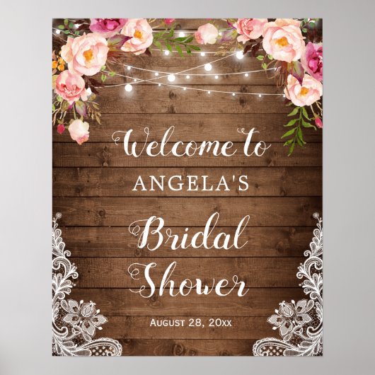 Rustic Floral String Light Lace Vrijgezellenfeest  Poster (Voorkant)