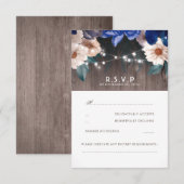 Rustic Floral String Lights Blue Wedding RSVP Kaartje (Voorkant / Achterkant)