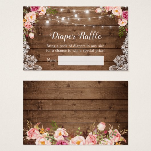 Rustic Floral String Lights Lace Diaper Raffle Visitekaartje (Voorkant /achterkant)