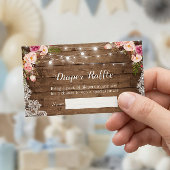 Rustic Floral String Lights Lace Diaper Raffle Visitekaartje