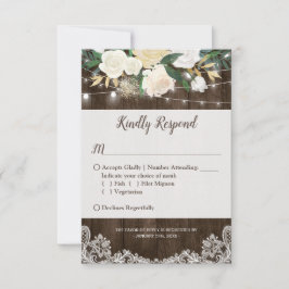 Rustic Floral String Lights Lace Wedding RSVP Kaartje