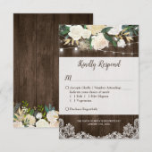 Rustic Floral String Lights Lace Wedding RSVP Kaartje (Voorkant / Achterkant)