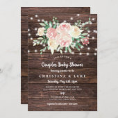 Rustic Floral String Lights meisje baby shower Kaart (Voorkant / Achterkant)