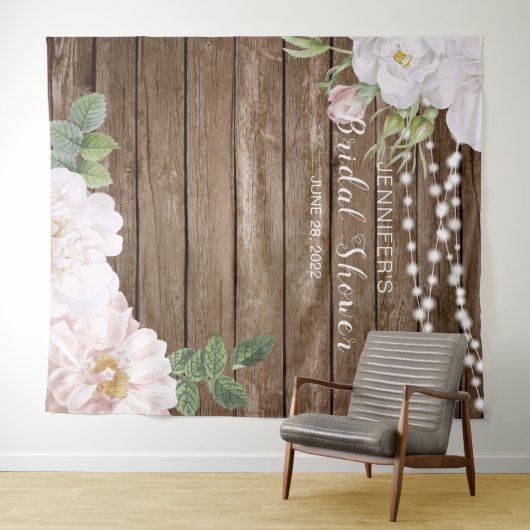 Rustic Floral String Lights Vrijgezellenfeest Wandkleed (In Situ (horizontaal))